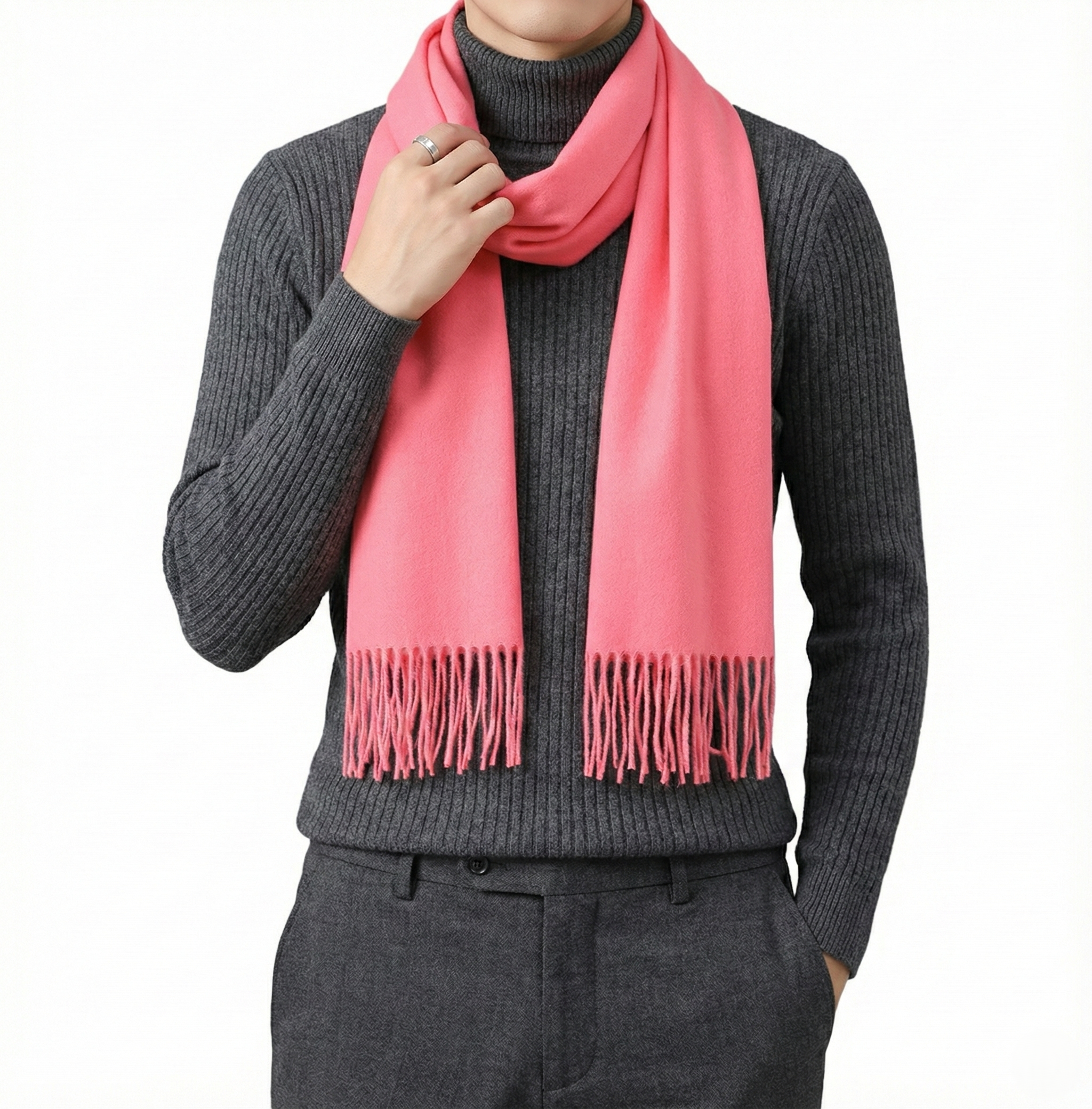 韓系仿羊絨純色頸巾 | 親膚軟糯・情侶同款