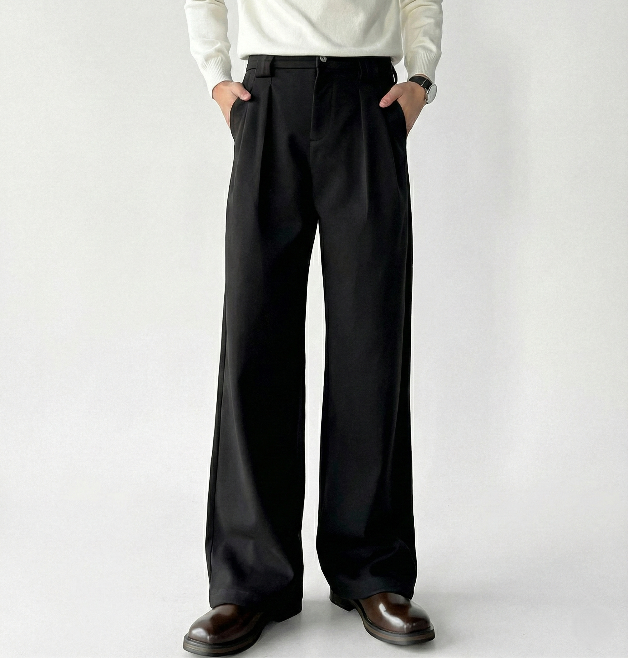 Cleanfit 視覺增高 5cm 毛呢西褲 | 垂墜直筒・修飾腿型