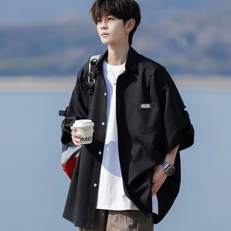 日系工裝短袖｜鬆身版型、上身有型 （黑色、白色、 灰色）