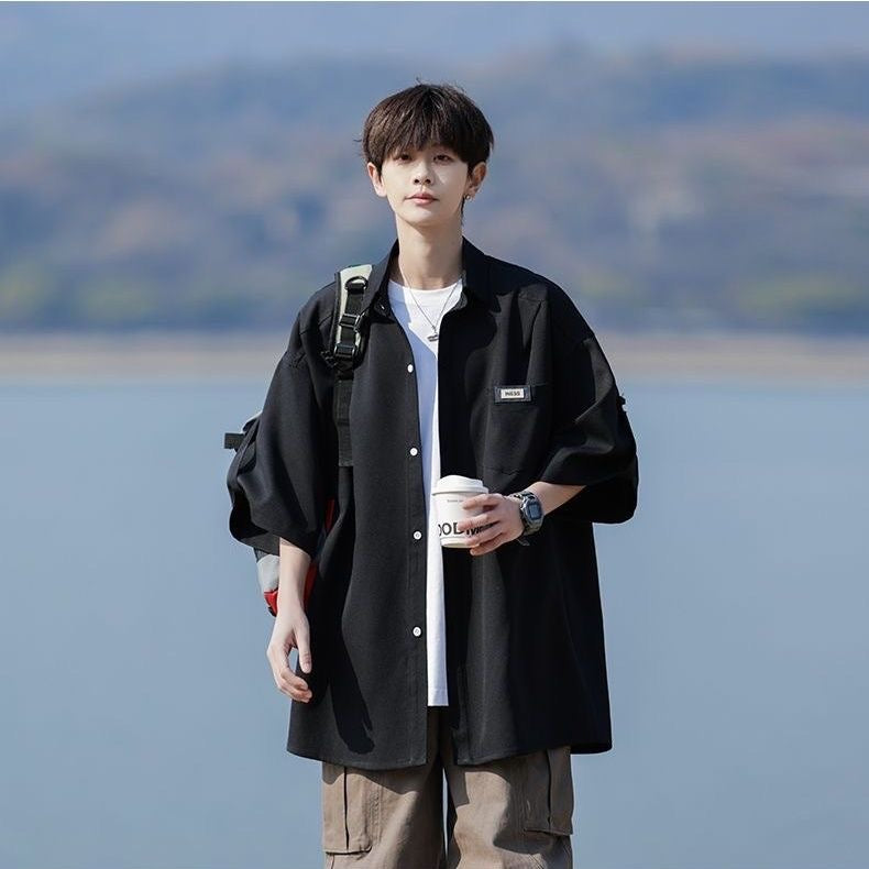 日系工裝短袖｜鬆身版型、上身有型 （黑色、白色、 灰色）