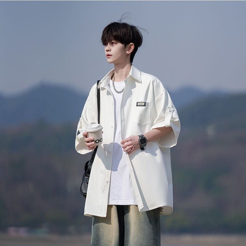 日系工裝短袖｜鬆身版型、上身有型 （黑色、白色、 灰色）