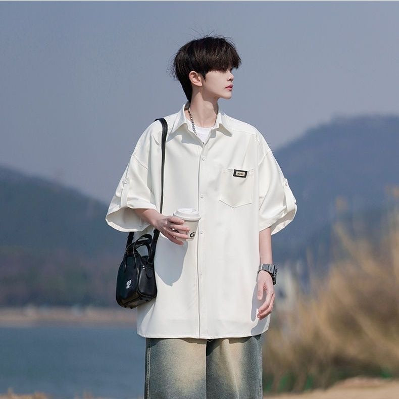 日系工裝短袖｜鬆身版型、上身有型 （黑色、白色、 灰色）