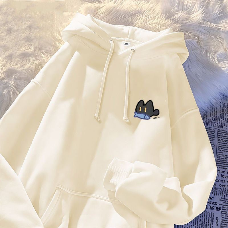 小貓叼魚簡約連帽衛衣｜寬鬆中性款
