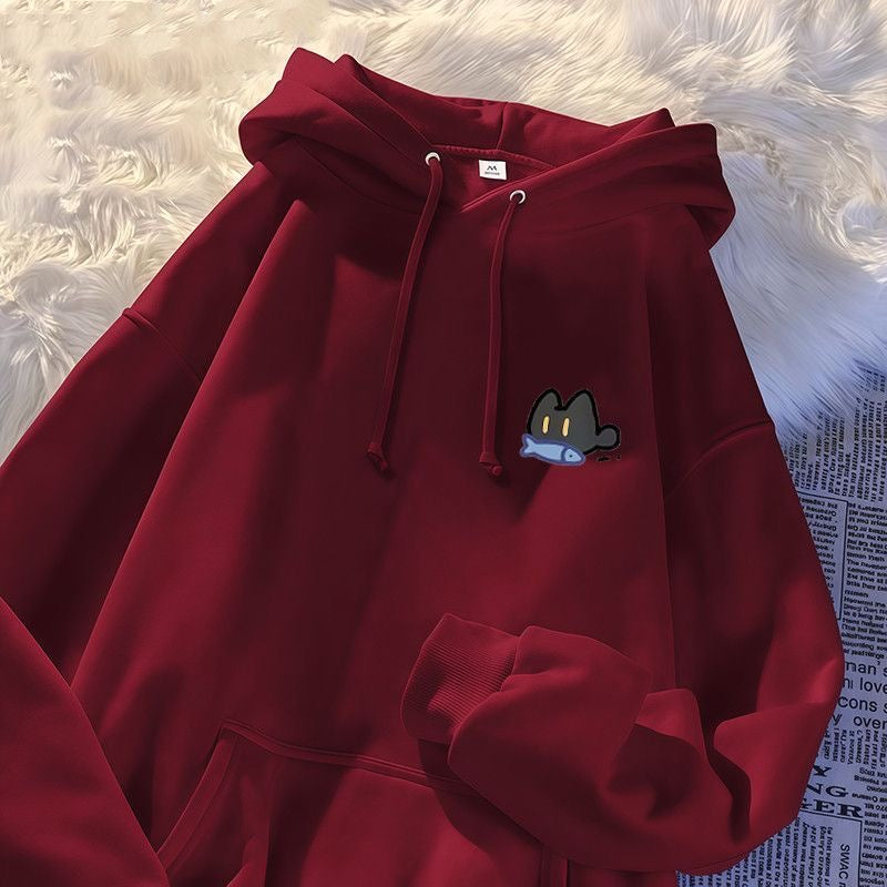 小貓叼魚簡約連帽衛衣｜寬鬆中性款