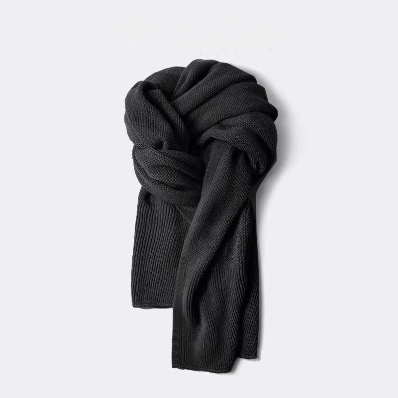 極簡針織圍巾（三色）｜黑色／深灰／霧藍淺灰｜冬季保暖百搭長款圍巾（男女／情侶適用）