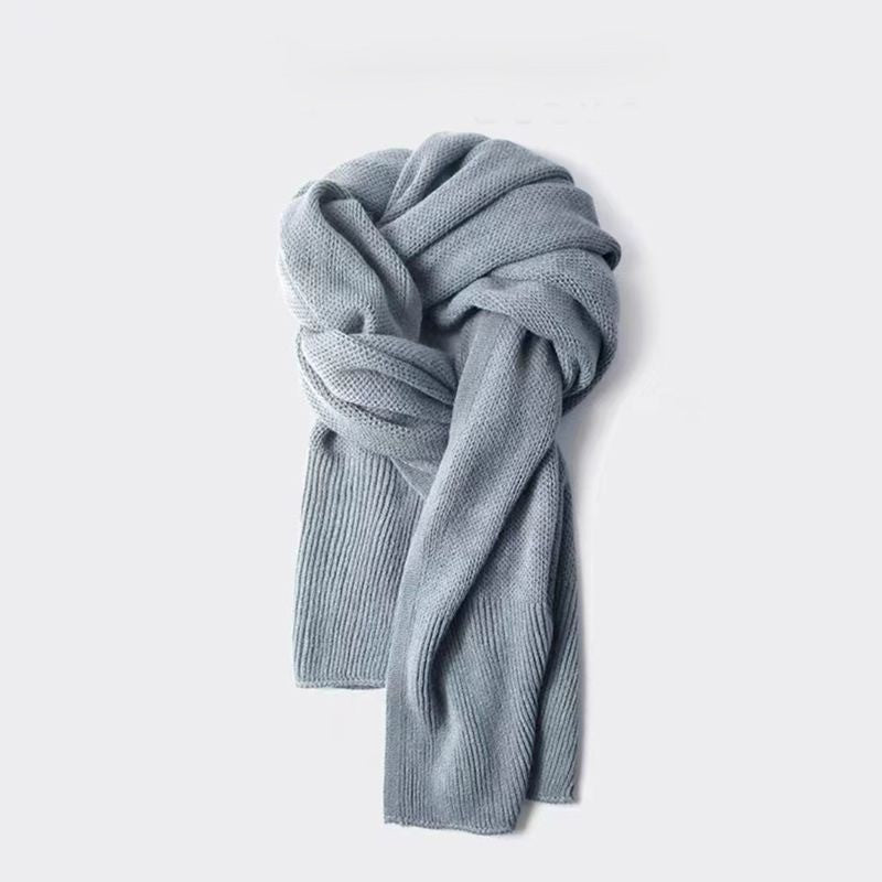 極簡針織圍巾（三色）｜黑色／深灰／霧藍淺灰｜冬季保暖百搭長款圍巾（男女／情侶適用）