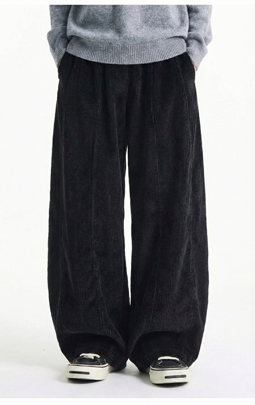日系 Vibe 風燈芯絨拖地褲 | 垂感寬鬆・修飾腿型