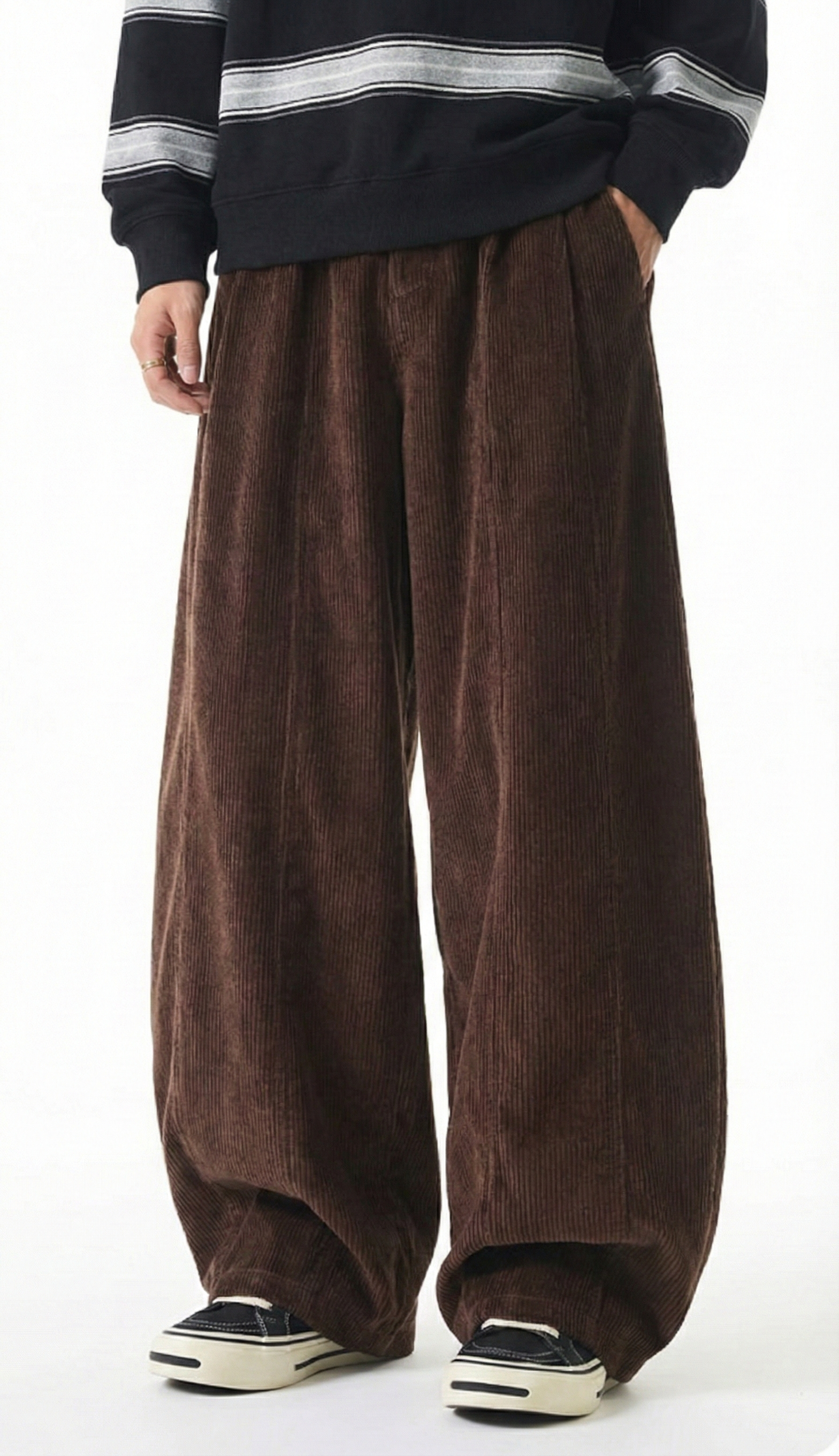 日系 Vibe 風燈芯絨拖地褲 | 垂感寬鬆・修飾腿型